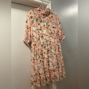 Love x Design Marion Smock Neck Babydoll Dress 1X Floral Pink & Green Worn once